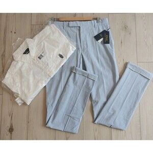 Ralph Lauren Seersucker 2 Piece Pants 38x31 And Dress Oxford Shirt Bear Logo XL